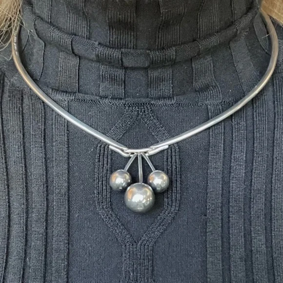 Just Andersen Modernist Silver Choker Necklace w/Triple Cherry Pendant - Picture 3 of 8